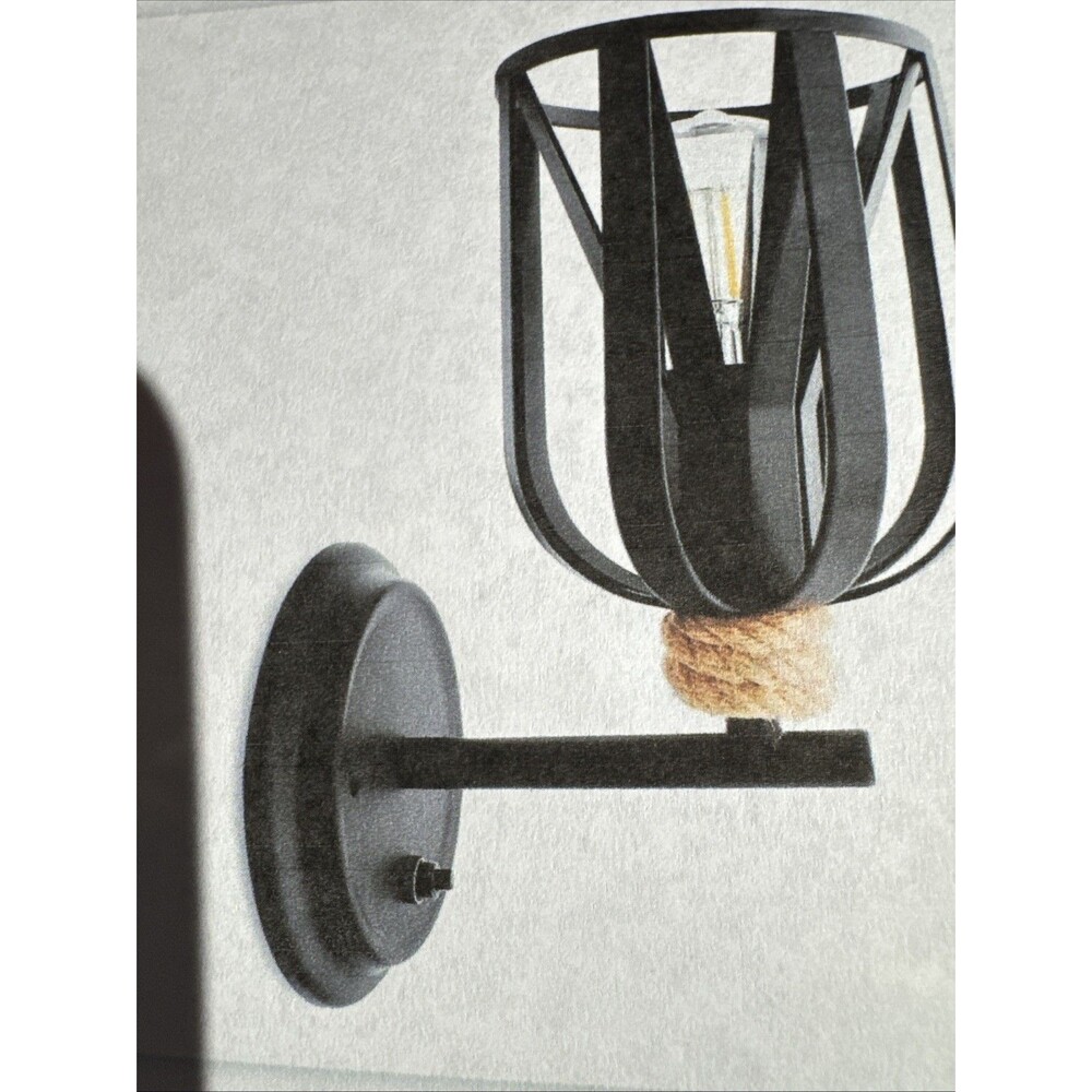Wall Sconce Light Fixture Black Metallic Cage